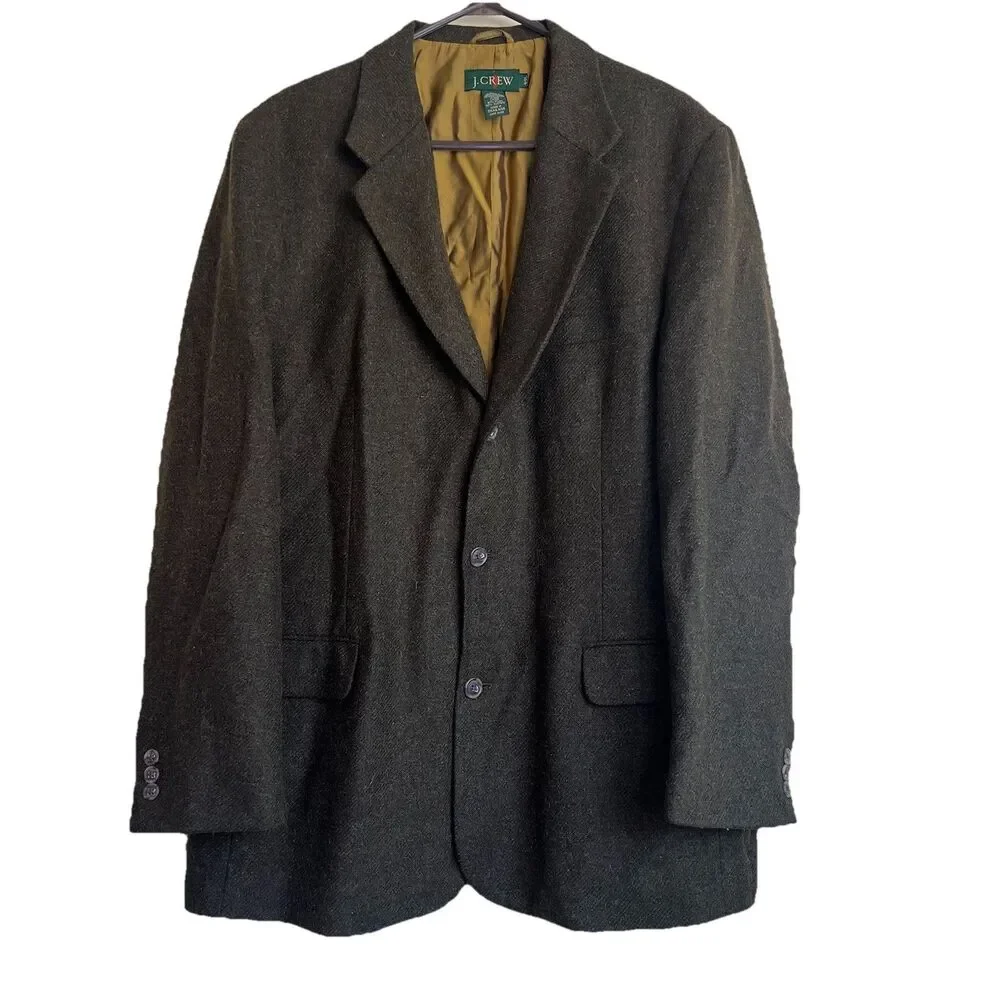 Vtg J Crew Blazer Mens Sz 44L Olive Sport Coat Button Wool Mohair 90s Oarsman